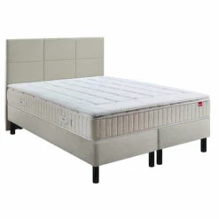 Ensemble Boxspring Surmatelas + Matelas + Sommier + Tête De Lit + Pieds Chenillé Lin Epeda ENCHANTEUR