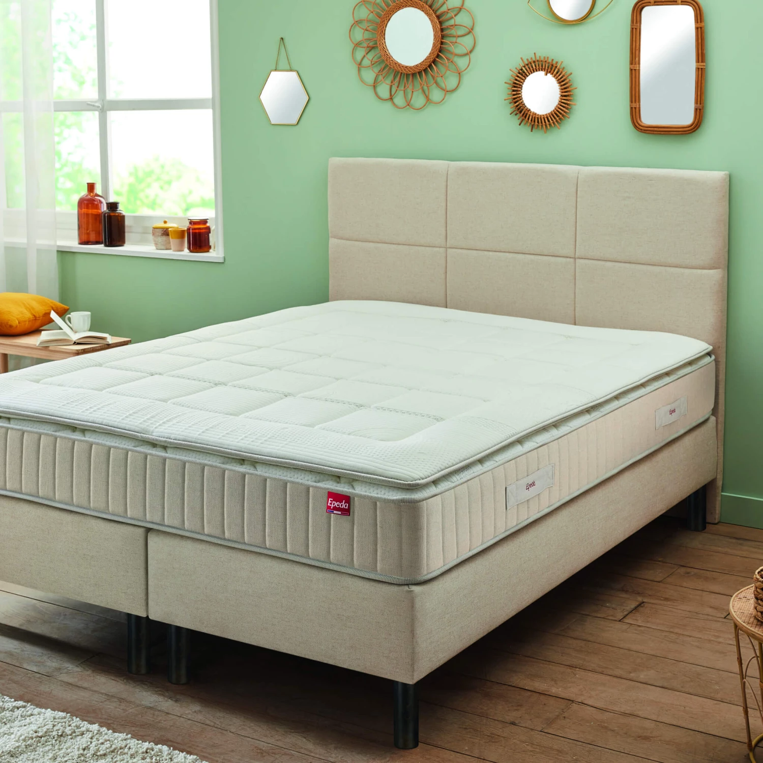 Ensemble Boxspring Surmatelas + Matelas + Sommier + Tête De Lit + Pieds Chenillé Lin Epeda ENCHANTEUR 11 Ensemble Boxspring Surmatelas + Matelas + Sommier + Tête De Lit + Pieds Chenillé Lin Epeda ENCHANTEUR – Image 9