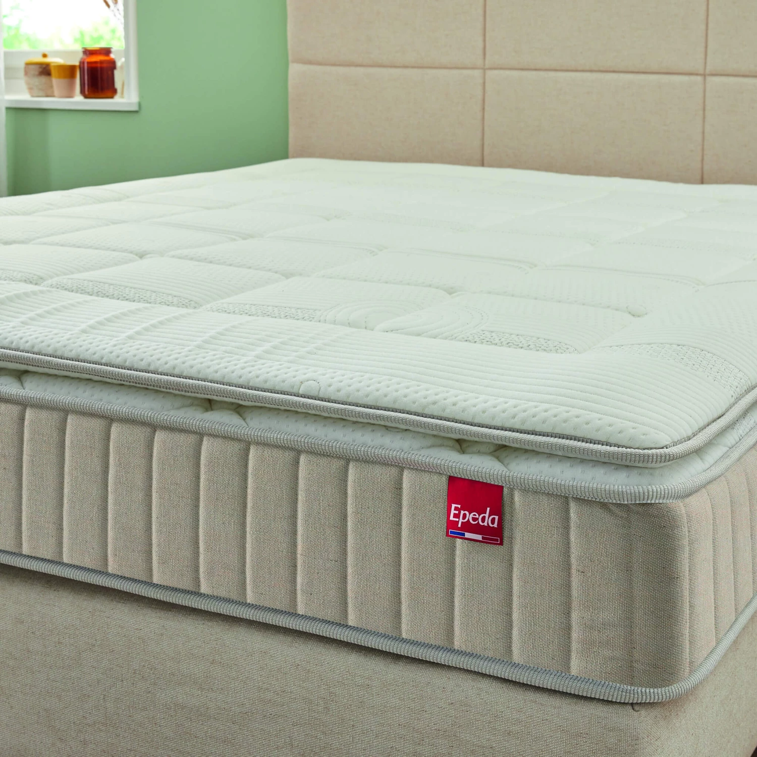 Ensemble Boxspring Surmatelas + Matelas + Sommier + Tête De Lit + Pieds Chenillé Lin Epeda ENCHANTEUR 14 Ensemble Boxspring Surmatelas + Matelas + Sommier + Tête De Lit + Pieds Chenillé Lin Epeda ENCHANTEUR – Image 12
