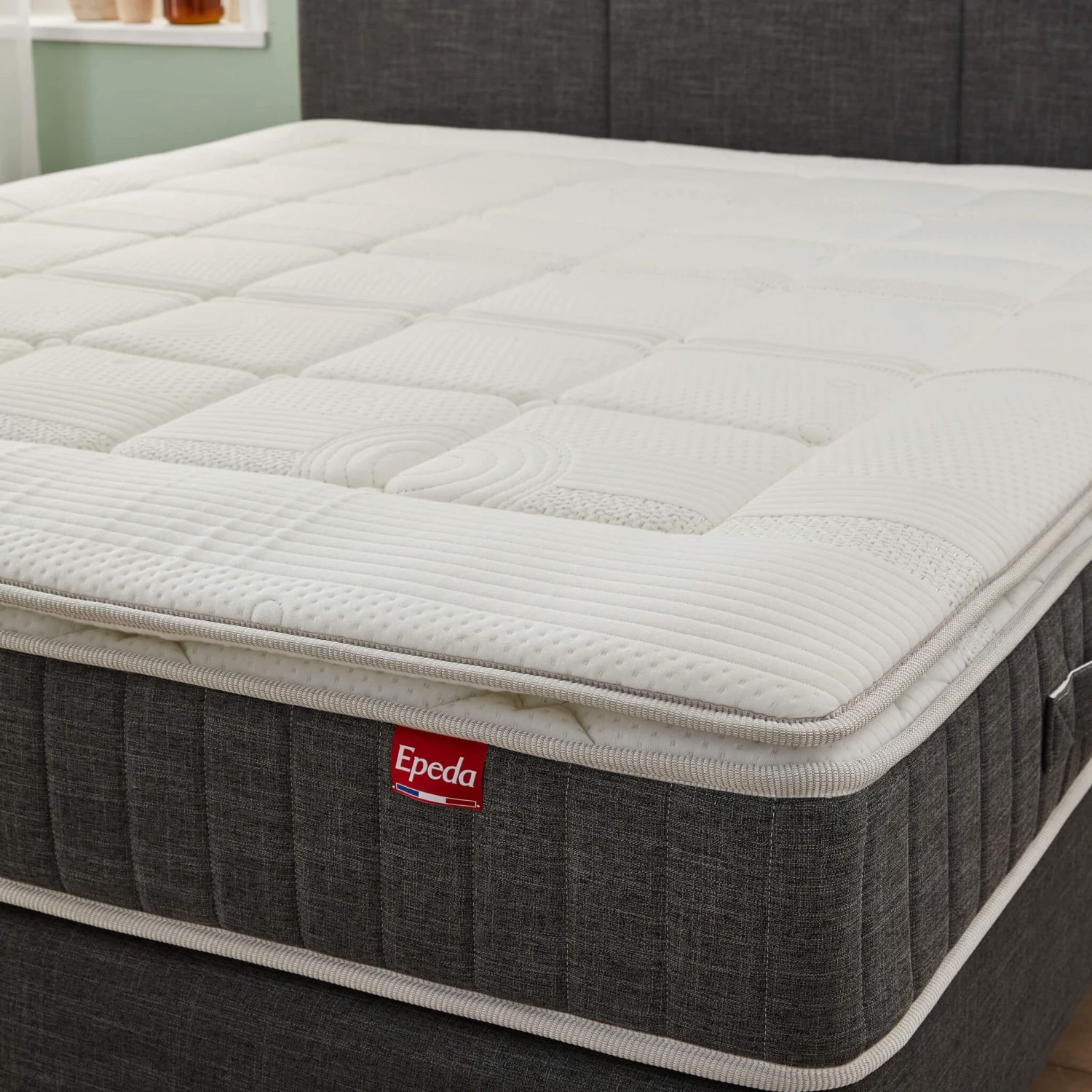Ensemble Boxspring Surmatelas + Matelas + Sommier + Tête De Lit + Pieds Gris Chiné Epeda ENCHANTEUR 12 Ensemble Boxspring Surmatelas + Matelas + Sommier + Tête De Lit + Pieds Gris Chiné Epeda ENCHANTEUR – Image 10