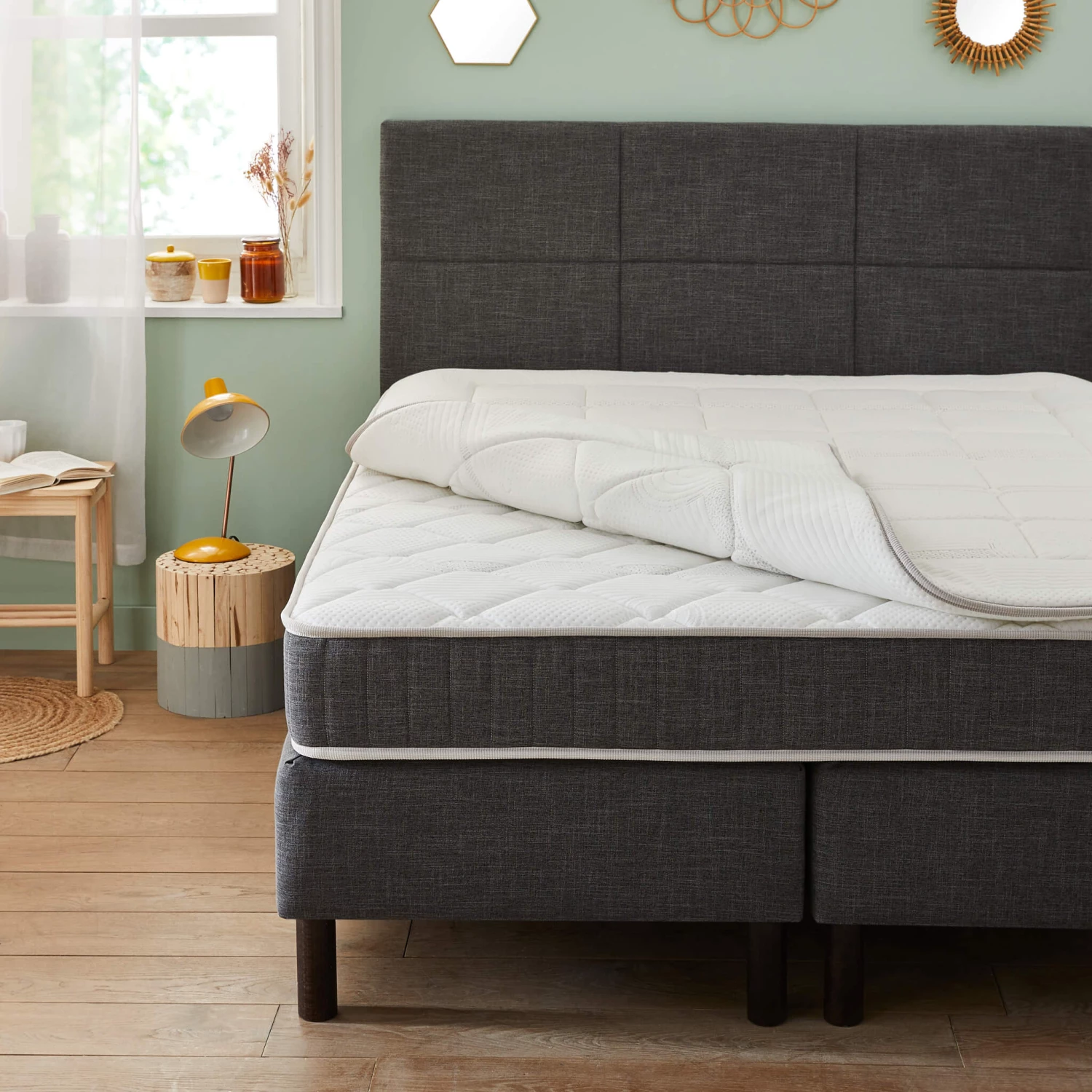 Ensemble Boxspring Surmatelas + Matelas + Sommier + Tête De Lit + Pieds Gris Chiné Epeda ENCHANTEUR 14 Ensemble Boxspring Surmatelas + Matelas + Sommier + Tête De Lit + Pieds Gris Chiné Epeda ENCHANTEUR – Image 12