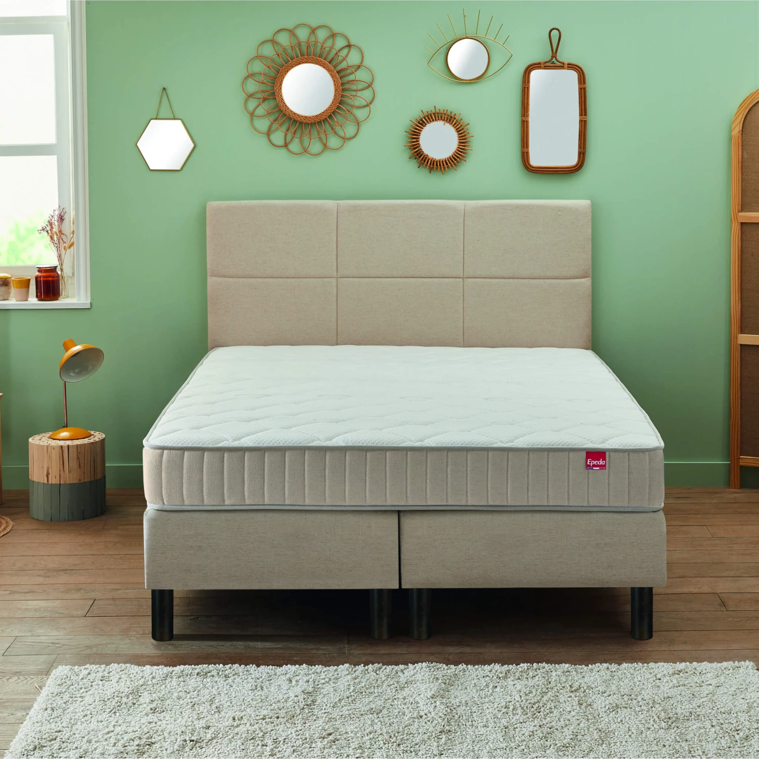 Ensemble Boxspring Surmatelas + Matelas + Sommier + Tête De Lit + Pieds Chenillé Lin Epeda ENCHANTEUR 12 Ensemble Boxspring Surmatelas + Matelas + Sommier + Tête De Lit + Pieds Chenillé Lin Epeda ENCHANTEUR – Image 10