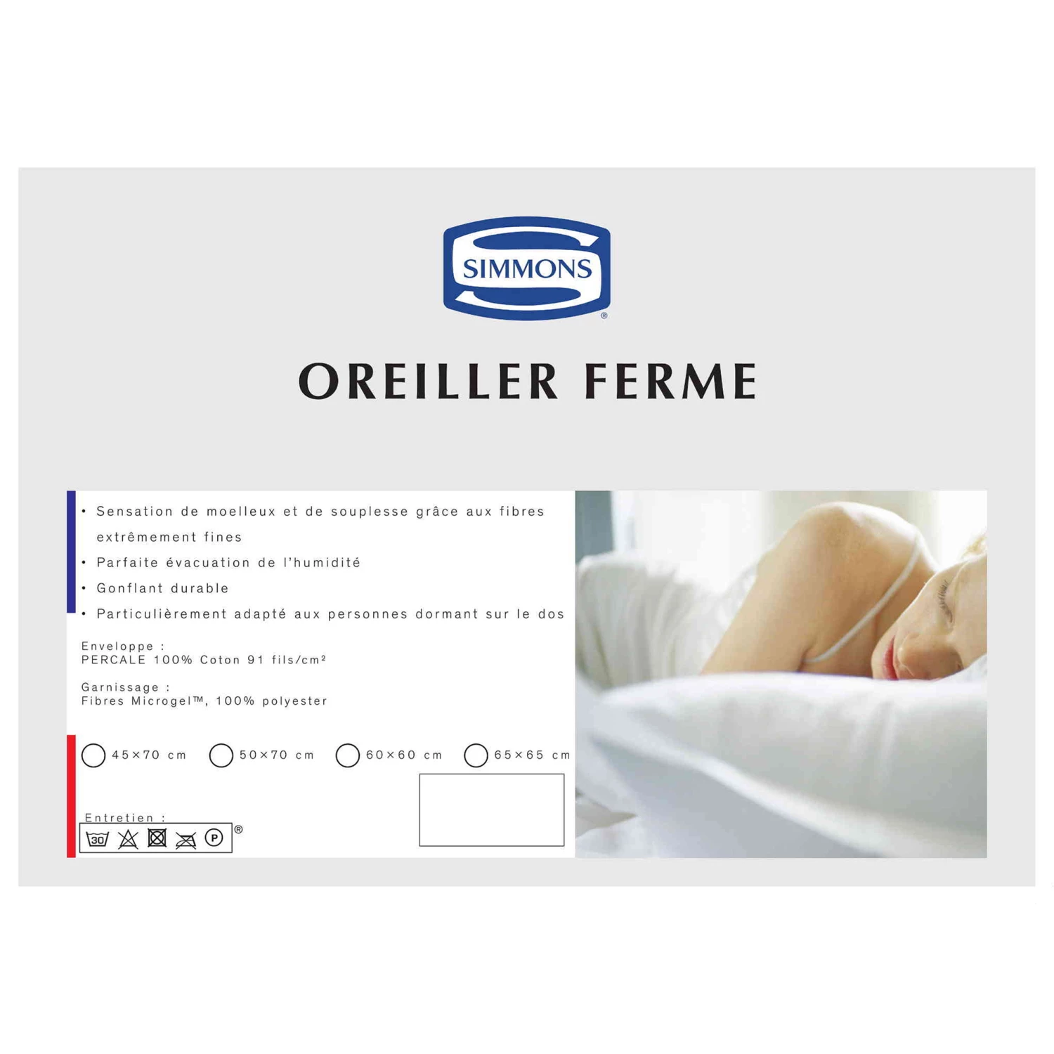 Oreiller Microgel Ferme Percale Simmons 5 Oreiller Microgel Ferme Percale Simmons – Image 3