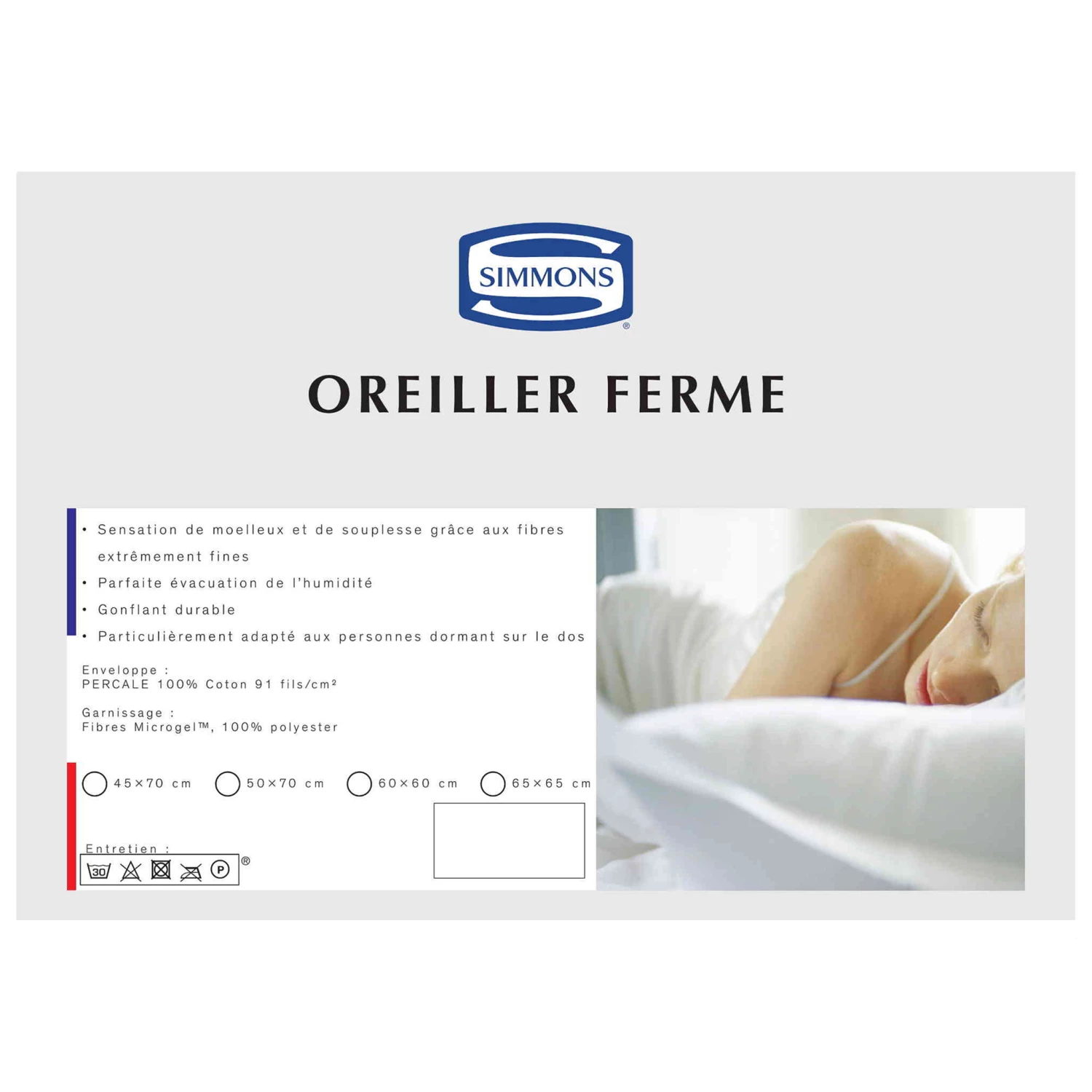 Lot De 2 Oreillers Microgel Ferme Percale Simmons 7 Lot De 2 Oreillers Microgel Ferme Percale Simmons – Image 5