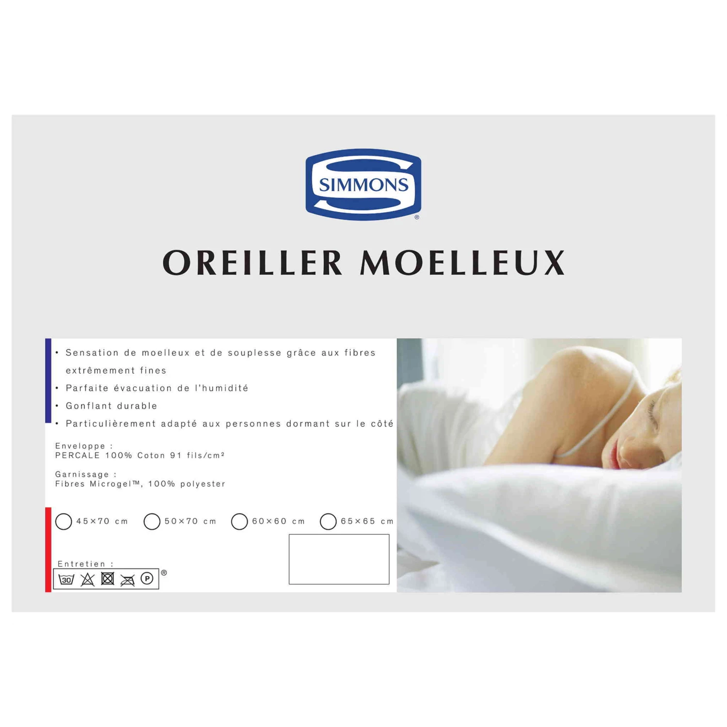 Lot De 2 Oreillers Microgel Moelleux Percale Simmons 7 Lot De 2 Oreillers Microgel Moelleux Percale Simmons – Image 5