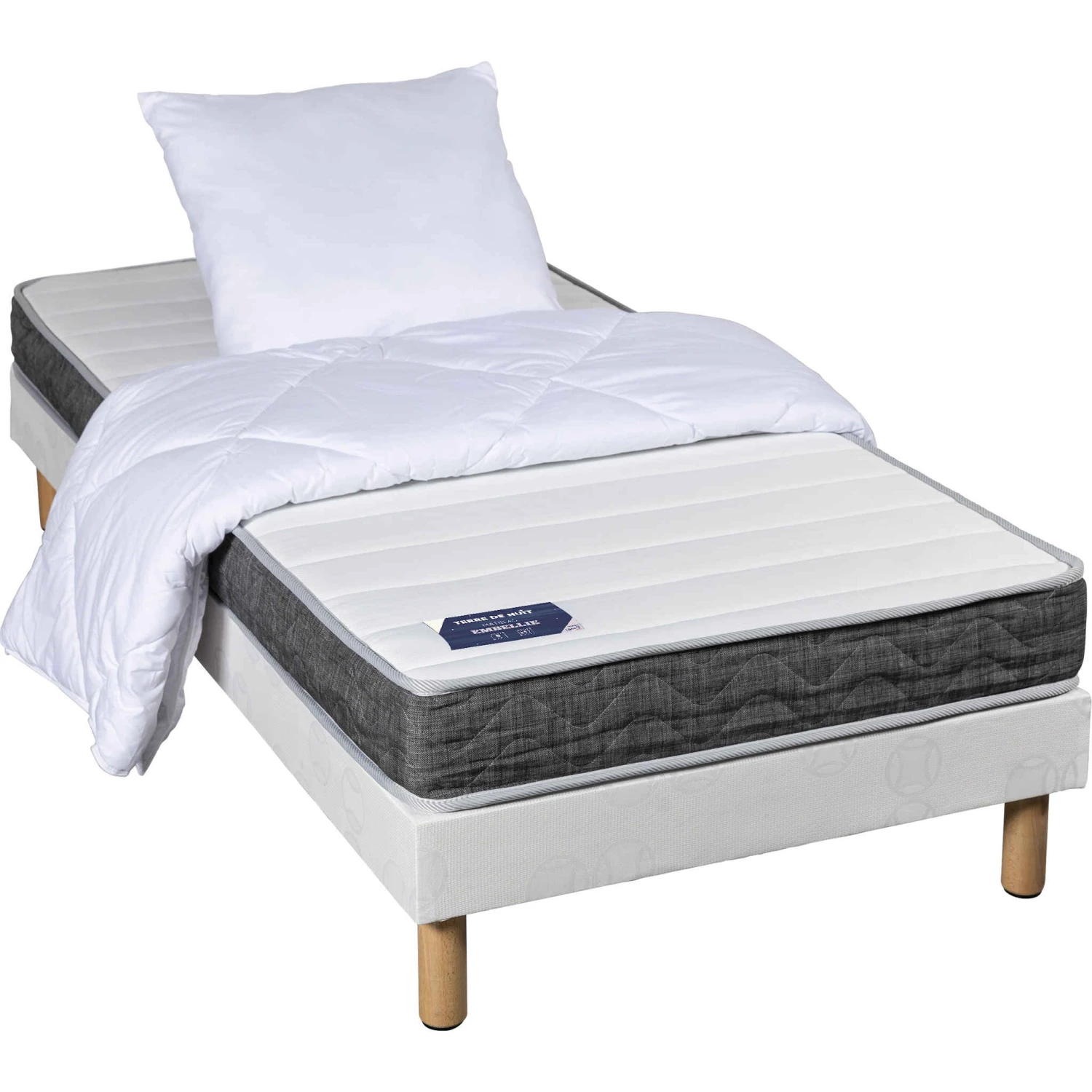 Ensemble Matelas à Ressorts Ensachés Embellie + Sommier + Pieds + Couette + Oreillers 4 Ensemble Matelas à Ressorts Ensachés Embellie + Sommier + Pieds + Couette + Oreillers – Image 2