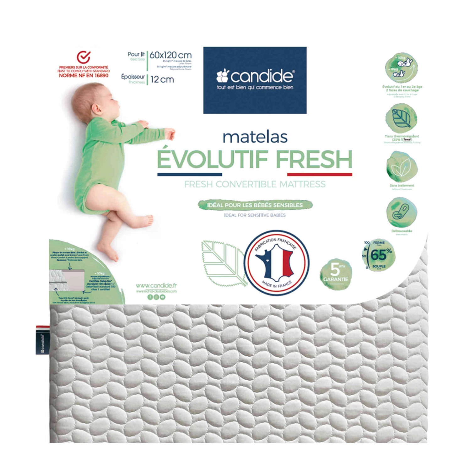Candide Matelas Bébé Déhoussable EVOLUTIF FRESH 5 Candide Matelas Bébé Déhoussable EVOLUTIF FRESH – Image 3