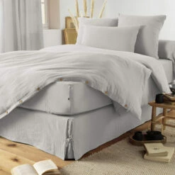 Housse De Couette Double Gaze De Coton Gris -Doublures De Lit Soldes 2024 finition gris 3