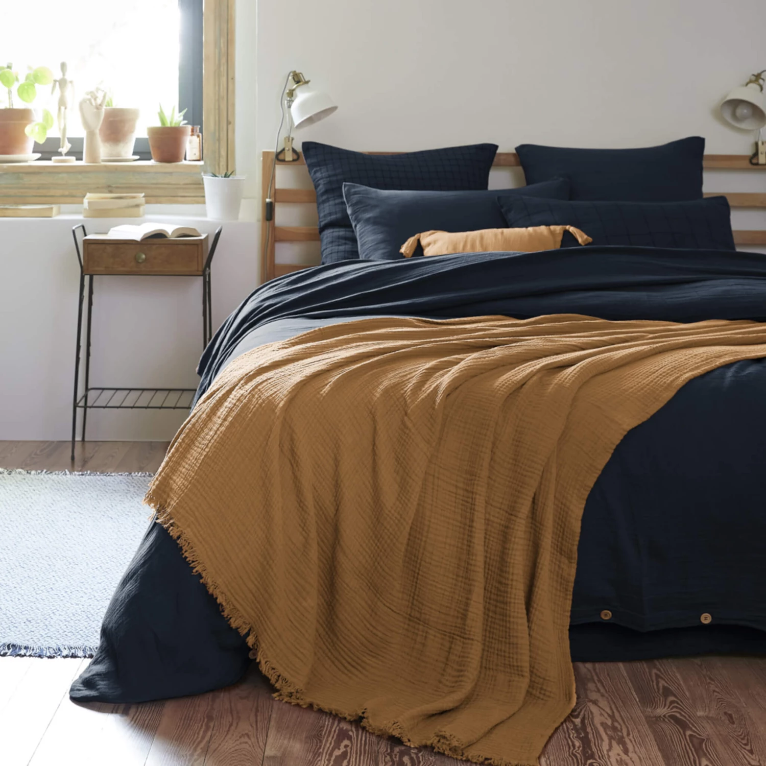 Plaid Gaze De Coton à Franges Marron 3 Plaid Gaze De Coton à Franges Marron