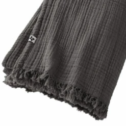 Plaid Gaze De Coton à Franges Gris Anthracite -Doublures De Lit Soldes 2024 gaia plaid anthracite zoom