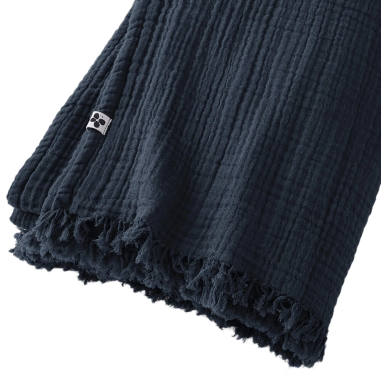 Plaid Gaze De Coton à Franges Marine 5 Plaid Gaze De Coton à Franges Marine – Image 3