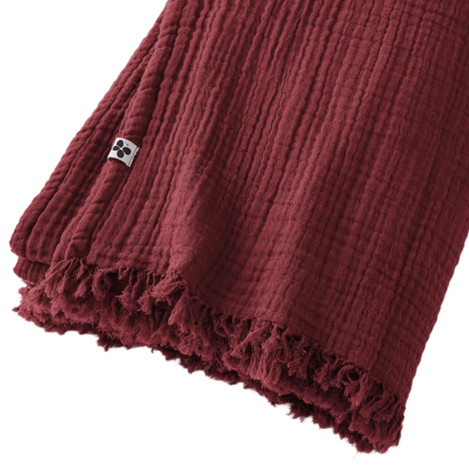 Plaid Gaze De Coton à Franges Bordeaux 5 Plaid Gaze De Coton à Franges Bordeaux – Image 3