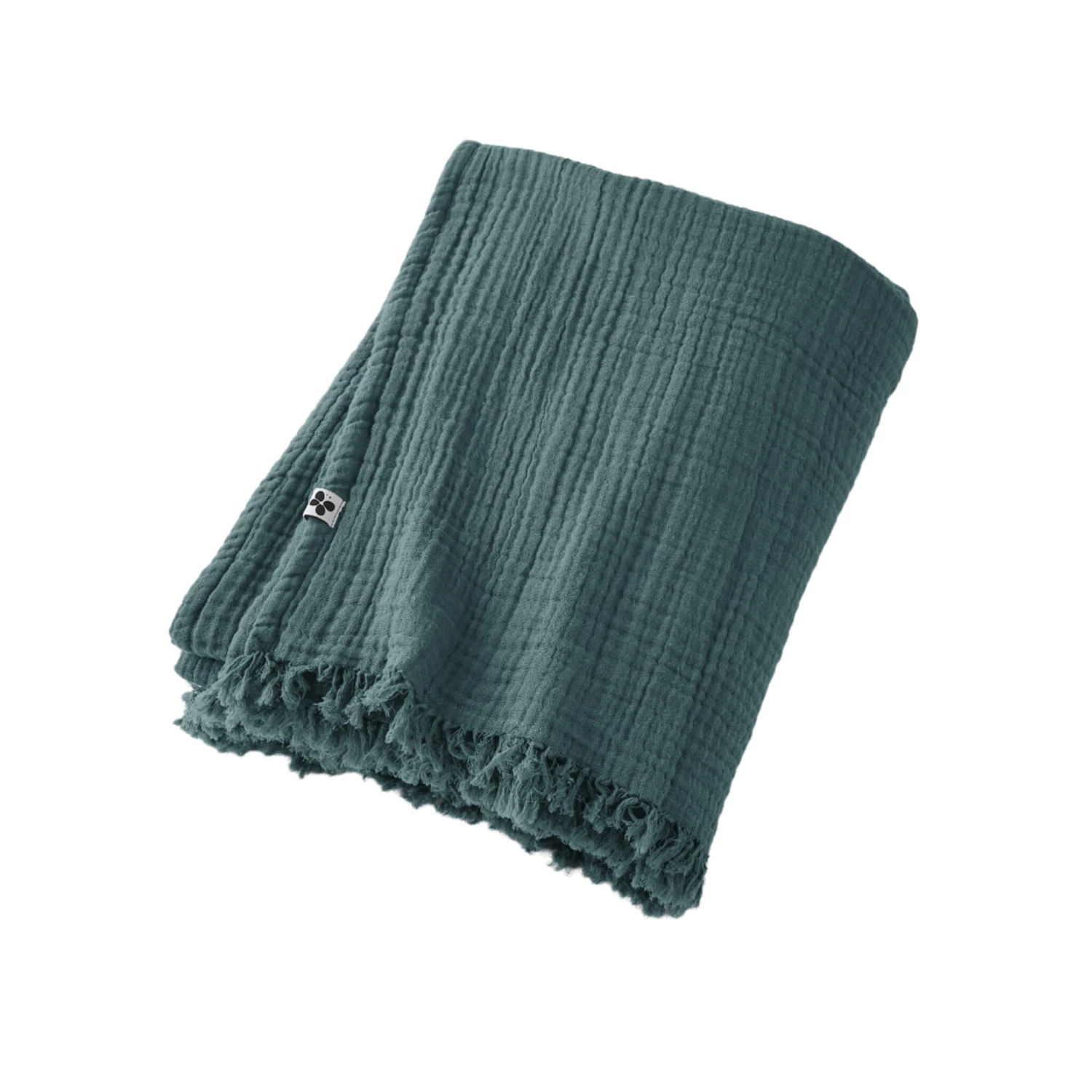 Plaid Gaze De Coton à Franges Bleu Canard 4 Plaid Gaze De Coton à Franges Bleu Canard – Image 2