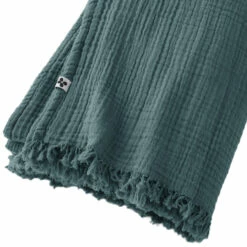 Plaid Gaze De Coton à Franges Bleu Canard 9 Plaid Gaze De Coton à Franges Bleu Canard -Doublures De Lit Soldes 2024 gaia plaid canard zoom