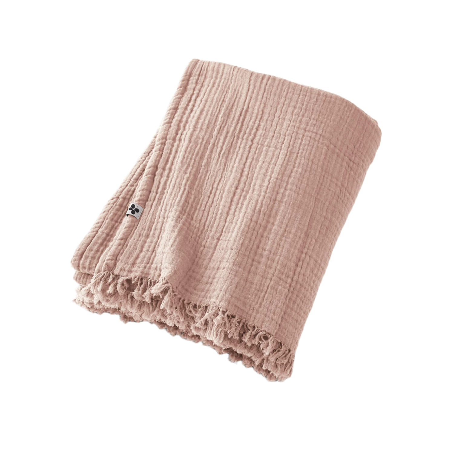 Plaid Gaze De Coton à Franges Rose 4 Plaid Gaze De Coton à Franges Rose – Image 2