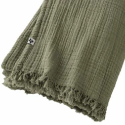 Plaid Gaze De Coton à Franges Kaki 9 Plaid Gaze De Coton à Franges Kaki -Doublures De Lit Soldes 2024 gaia plaid kaki zoom