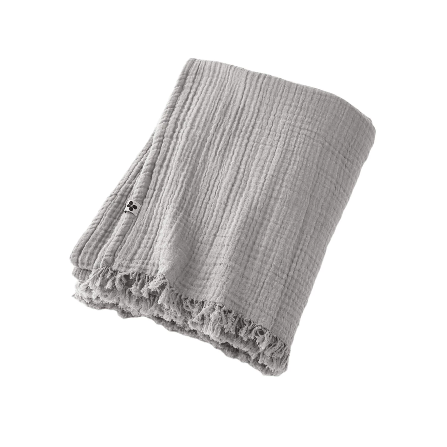 Plaid Gaze De Coton à Franges Gris 4 Plaid Gaze De Coton à Franges Gris – Image 2