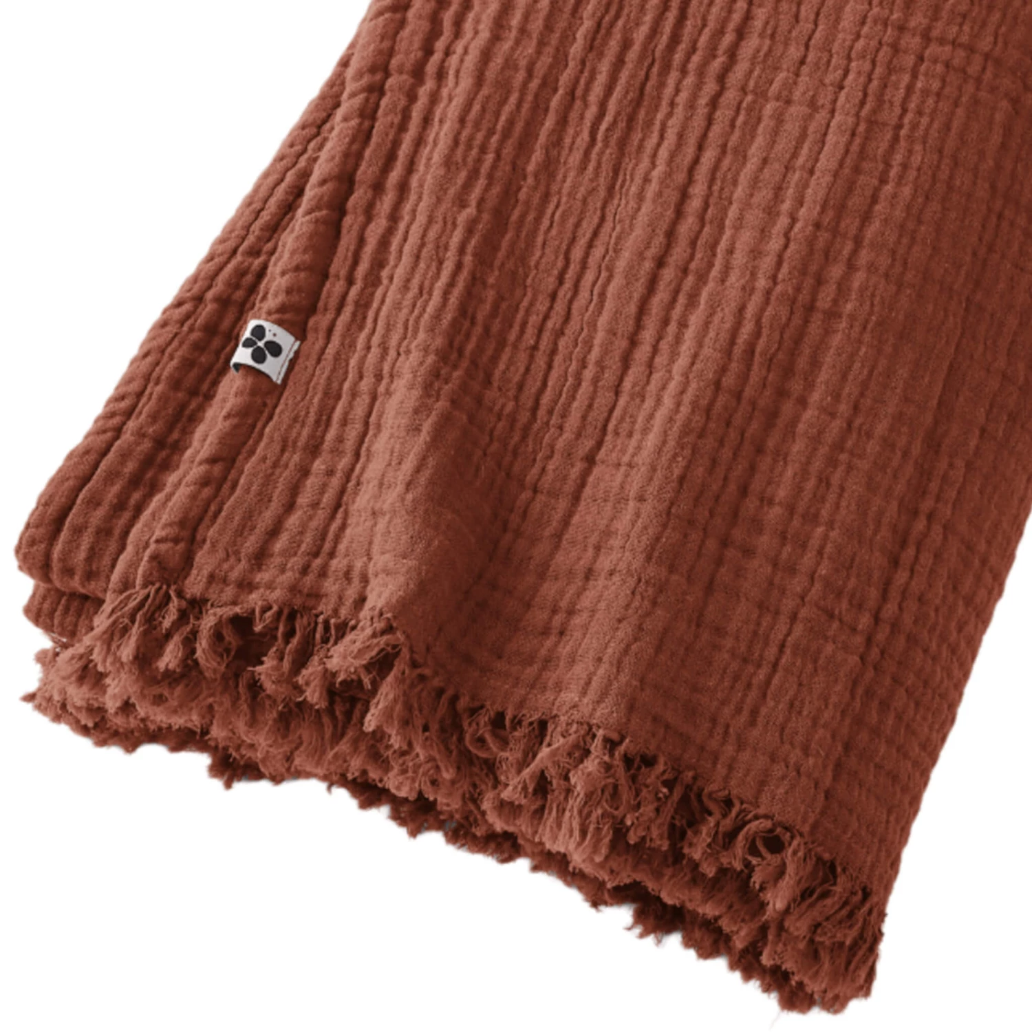 Plaid Gaze De Coton à Franges Orange Terracotta 5 Plaid Gaze De Coton à Franges Orange Terracotta – Image 3