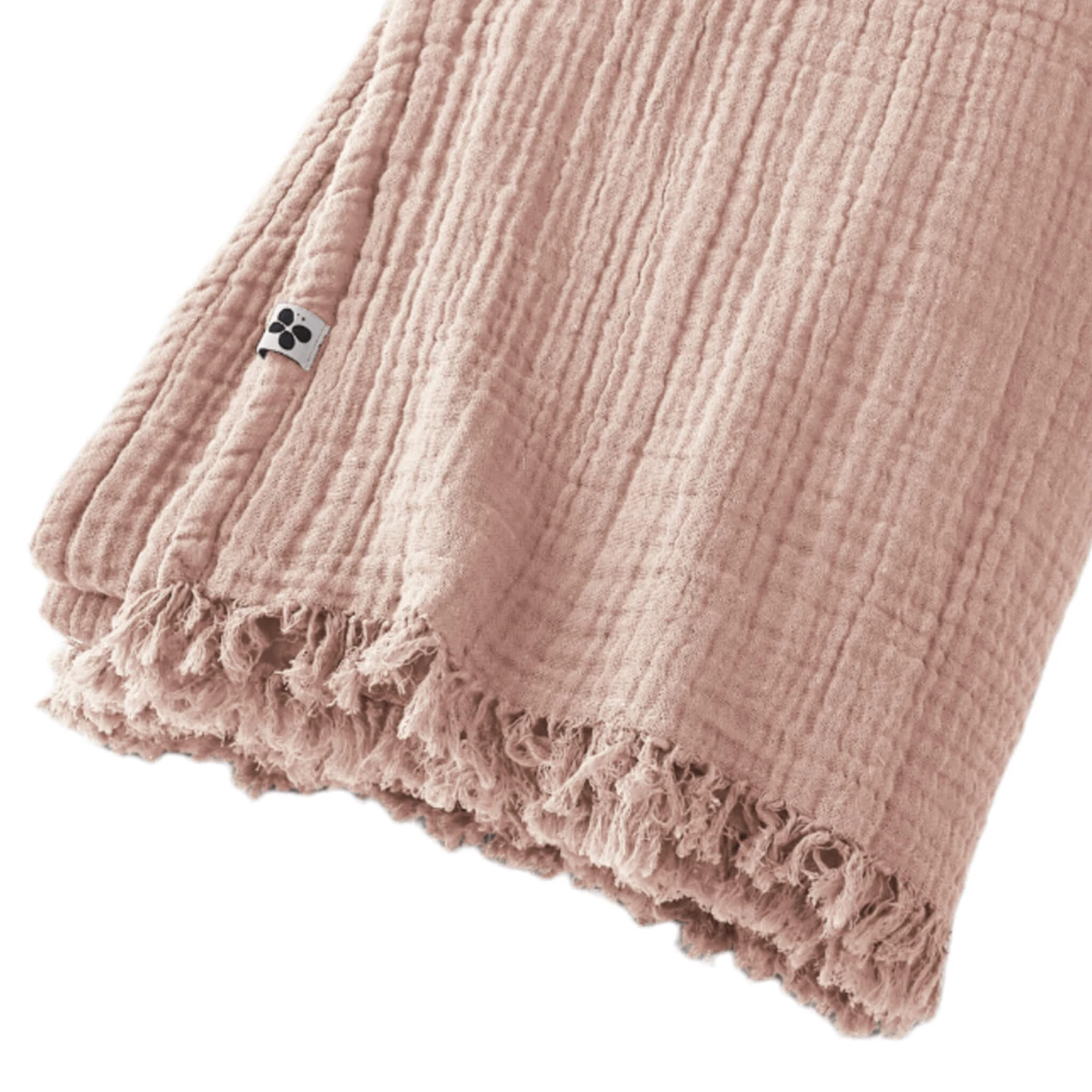Plaid Gaze De Coton à Franges Rose 5 Plaid Gaze De Coton à Franges Rose – Image 3
