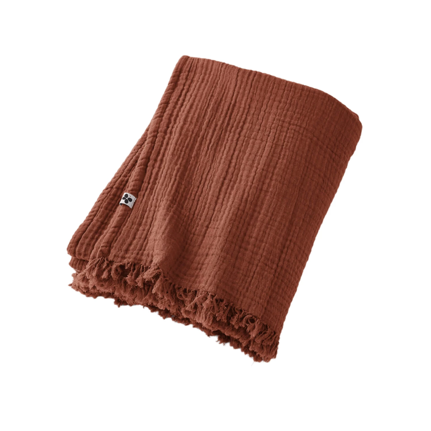 Plaid Gaze De Coton à Franges Orange Terracotta 4 Plaid Gaze De Coton à Franges Orange Terracotta – Image 2