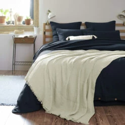 Plaid Gaze De Coton à Franges Vert D'eau