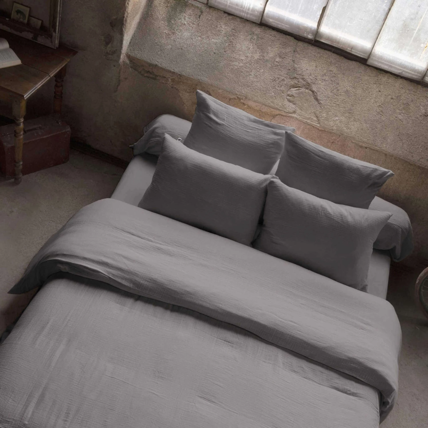 Housse De Couette Double Gaze De Coton Gris Anthracite 4 Housse De Couette Double Gaze De Coton Gris Anthracite – Image 2