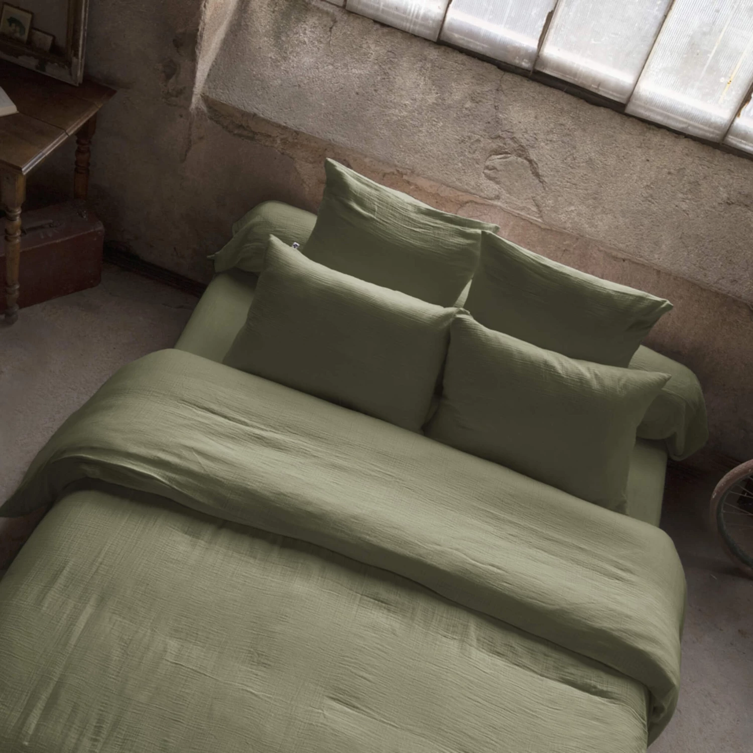 Housse De Couette Double Gaze De Coton Kaki 4 Housse De Couette Double Gaze De Coton Kaki – Image 2