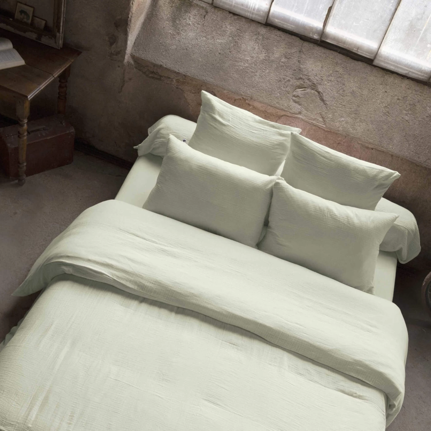 Housse De Couette Double Gaze De Coton Vert D'eau 4 Housse De Couette Double Gaze De Coton Vert D'eau – Image 2