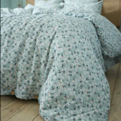 Housse De Couette Gaze De Coton Imprimé Floral Bleu Clair -Doublures De Lit Soldes 2024 housse couette marguerite ambiance 2