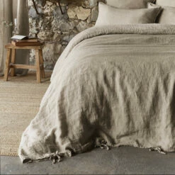 Parure De Lit Lin Lavé -Doublures De Lit Soldes 2024 housse de couette lin lave beige zoom