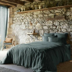 Parure De Lit Lin Lavé -Doublures De Lit Soldes 2024 housse de couette lin lave gris fonce ambiance1
