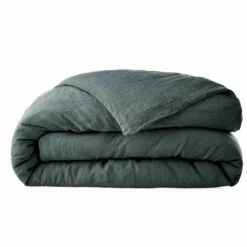 Housse De Couette Lin Lavé -Doublures De Lit Soldes 2024 housse de couette lin lave gris fonce fond blanc