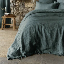Parure De Lit Lin Lavé -Doublures De Lit Soldes 2024 housse de couette lin lave gris fonce zoom