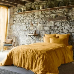 Parure De Lit Lin Lavé -Doublures De Lit Soldes 2024 housse de couette lin lave jaune ambiance1