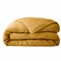 Parure De Lit Lin Lavé -Doublures De Lit Soldes 2024 housse de couette lin lave jaune fond blanc 3