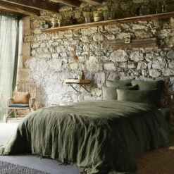 Parure De Lit Lin Lavé -Doublures De Lit Soldes 2024 housse de couette lin lave kaki ambiance1