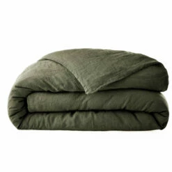 Housse De Couette Lin Lavé -Doublures De Lit Soldes 2024 housse de couette lin lave kaki fond blanc