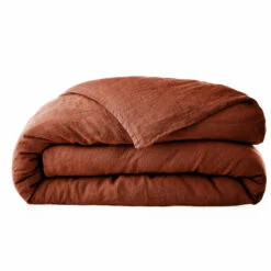 Housse De Couette Lin Lavé -Doublures De Lit Soldes 2024 housse de couette lin lave orange fond blanc