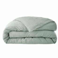 Housse De Couette Lin Lavé -Doublures De Lit Soldes 2024 housse de couette soline vert fond blanc 2