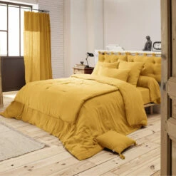 Housse De Couette Double Gaze De Coton Jaune Safran -Doublures De Lit Soldes 2024 jaune ambiance