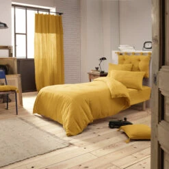 Housse De Couette Double Gaze De Coton Jaune Safran -Doublures De Lit Soldes 2024 jaune ambiance 1 2
