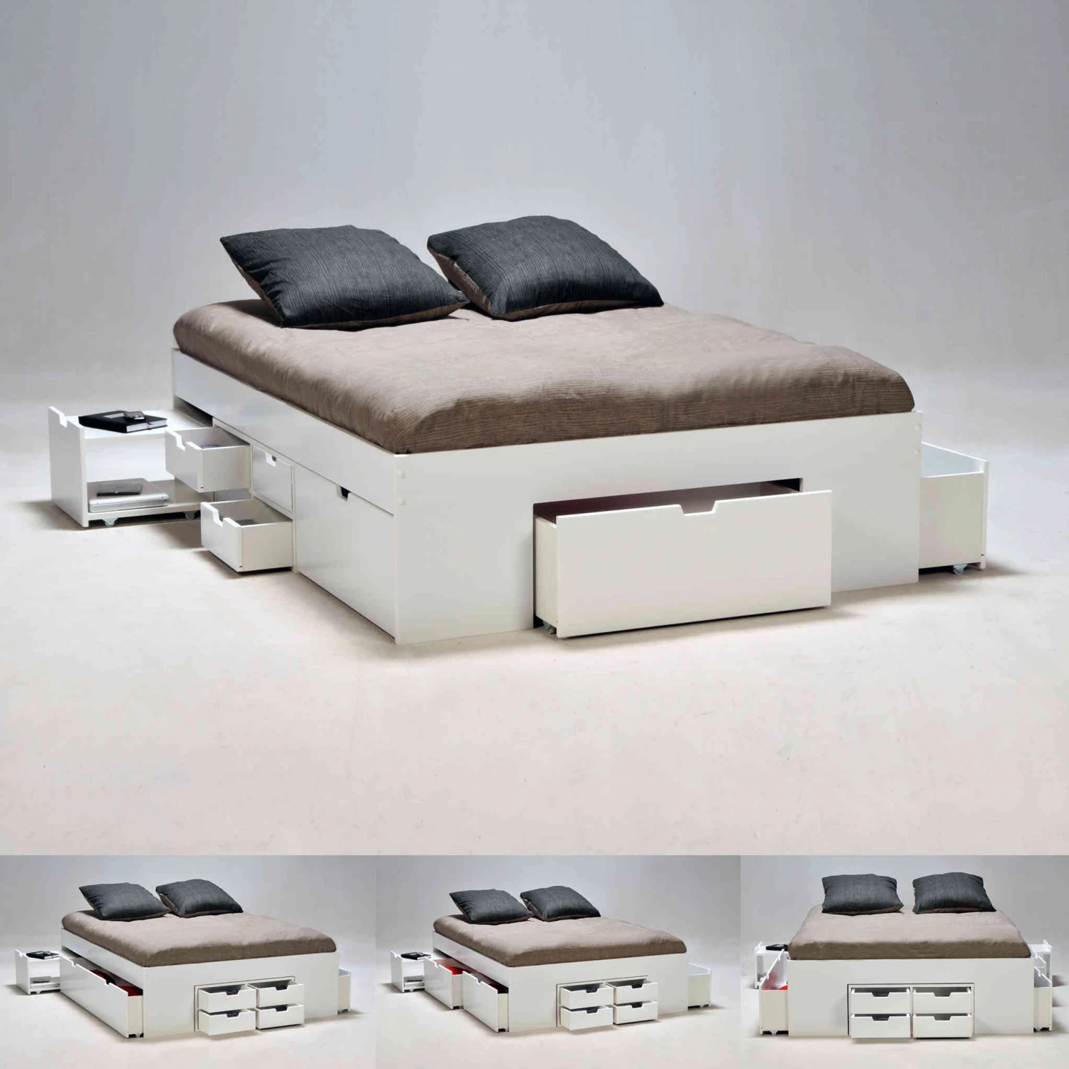 Lit Tiroirs Avec 2 Chevets En Bois Blanc - LT14014 4 Lit Tiroirs Avec 2 Chevets En Bois Blanc - LT14014 – Image 2