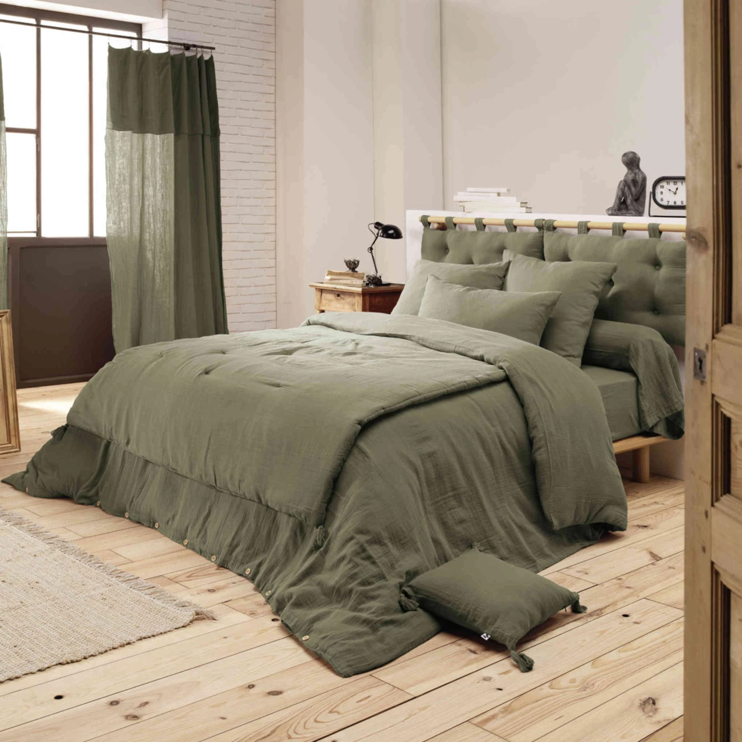 Housse De Couette Double Gaze De Coton Kaki 5 Housse De Couette Double Gaze De Coton Kaki – Image 3