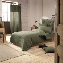 Housse De Couette Double Gaze De Coton Kaki 10 Housse De Couette Double Gaze De Coton Kaki -Doublures De Lit Soldes 2024 kaki ambiance 1