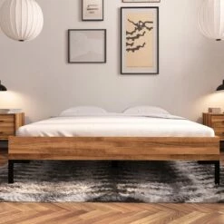 Lit En Chêne Massif Clair Avec Pieds En Métal - LT36001 12 Lit En Chêne Massif Clair Avec Pieds En Métal - LT36001 -Doublures De Lit Soldes 2024 lit abies face ambiance 2