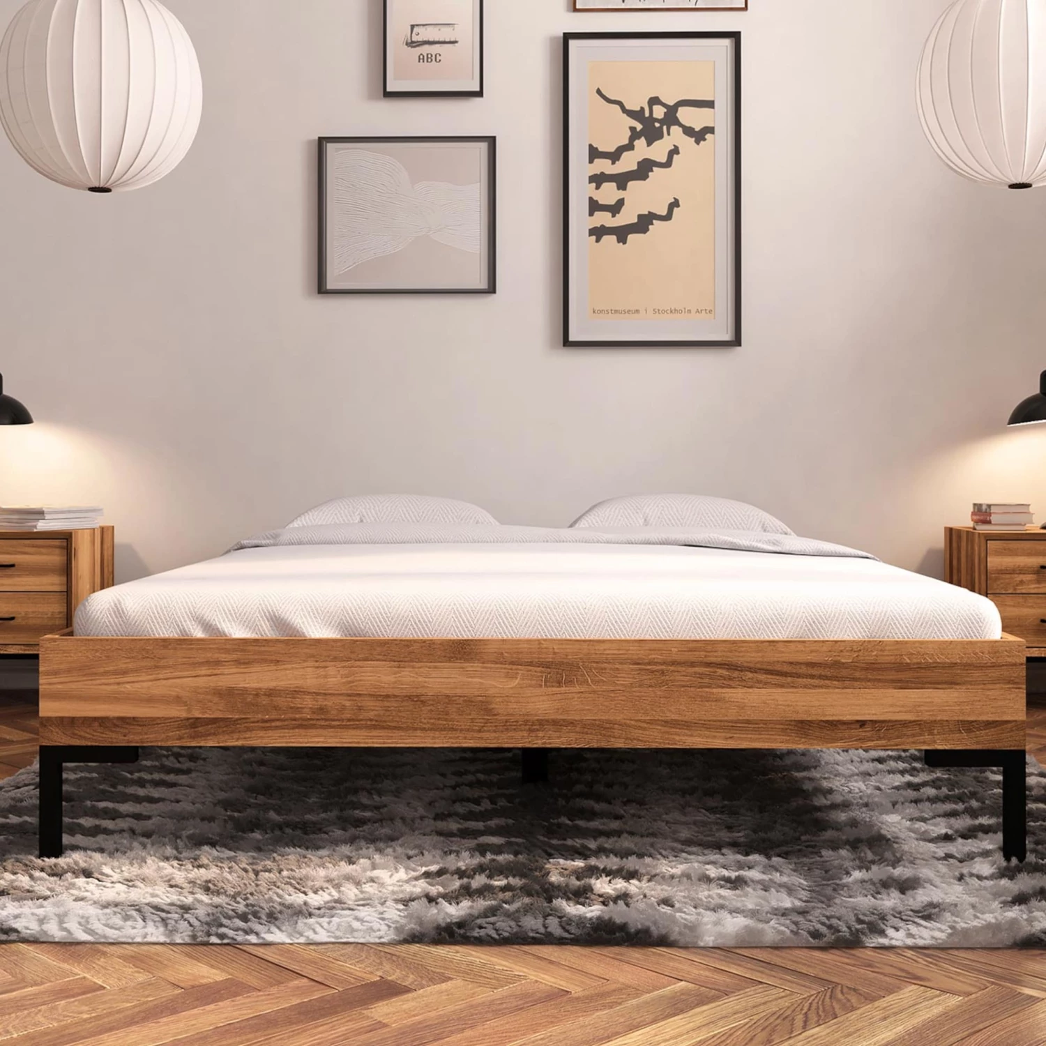 Lit En Chêne Massif Clair Avec Pieds En Métal - LT36001 7 Lit En Chêne Massif Clair Avec Pieds En Métal - LT36001 – Image 5