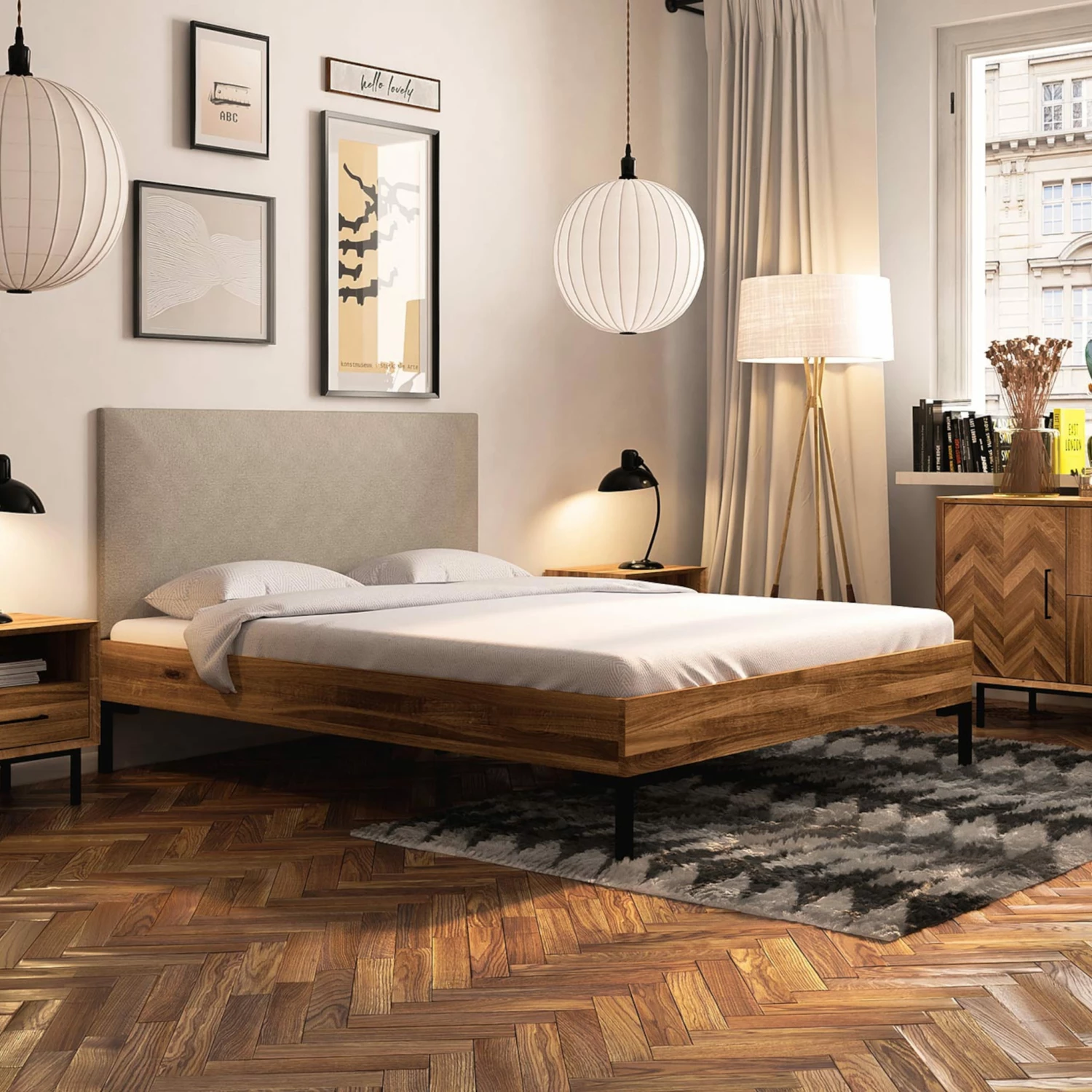 Lit En Chêne Massif Clair Avec Pieds En Métal - LT36001 4 Lit En Chêne Massif Clair Avec Pieds En Métal - LT36001 – Image 2