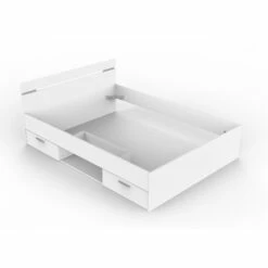 Lit Tiroir Blanc Perle Avec Sommier Et Matelas 140x190 -Doublures De Lit Soldes 2024 lit adulte blanc avec rangement fond blanc