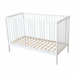 Lit Bébé à Barreaux En Bois Massif Avec Sommier Réglable En Hauteur 120x60