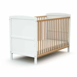 Lit Bébé évolutif En Bois Laqué Blanc Et Hêtre
